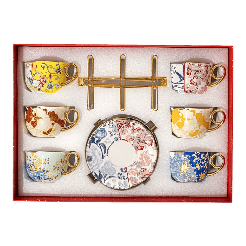 Luxury Ceramic Coffee Cup and Saucer Set – Elegant English Afternoon Tea Set with Gift Box, Perfect Wedding or Housewarming Gift