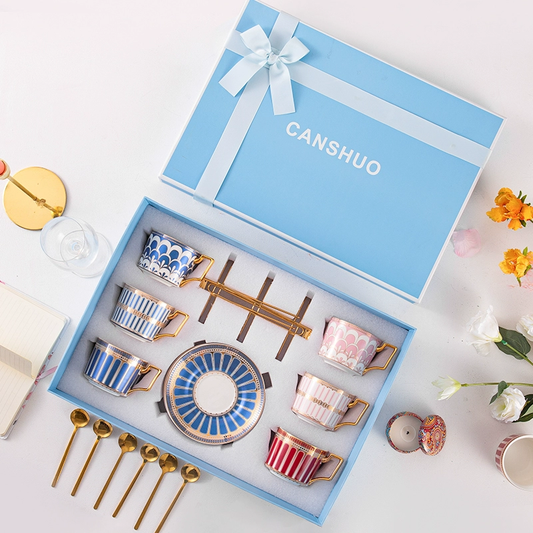 Luxury Bone China Coffee Cup and Saucer Set – Elegant English Afternoon Tea Gift Box, Fine Porcelain Teacup Set for Wedding, Housewarming, or Anniversary Gifts