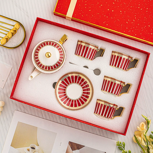 6-Piece Bone China Coffee Cup and Saucer Gift Set – Mixed Color Tea Cups with Spoons and Stand, Elegant Gift Box for Anniversary, Wedding, or Housewarming