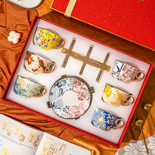 Luxury Ceramic Coffee Cup and Saucer Set – Elegant English Afternoon Tea Set with Gift Box, Perfect Wedding or Housewarming Gift