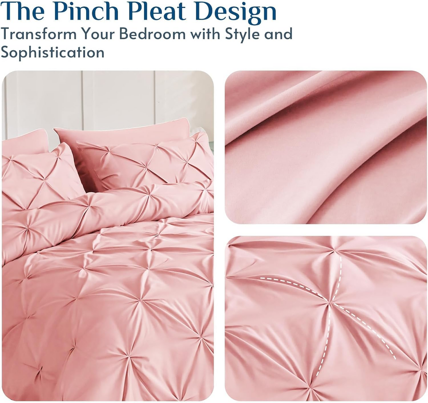 Queen Comforter Set Baby Pink - Bed in a Bag Queen Size 4 Pieces, GentleSof Pintuck Bed Set Gift for Family, Pinch Pleat Pink Comforter with Sheets, Pillowcases & Shams