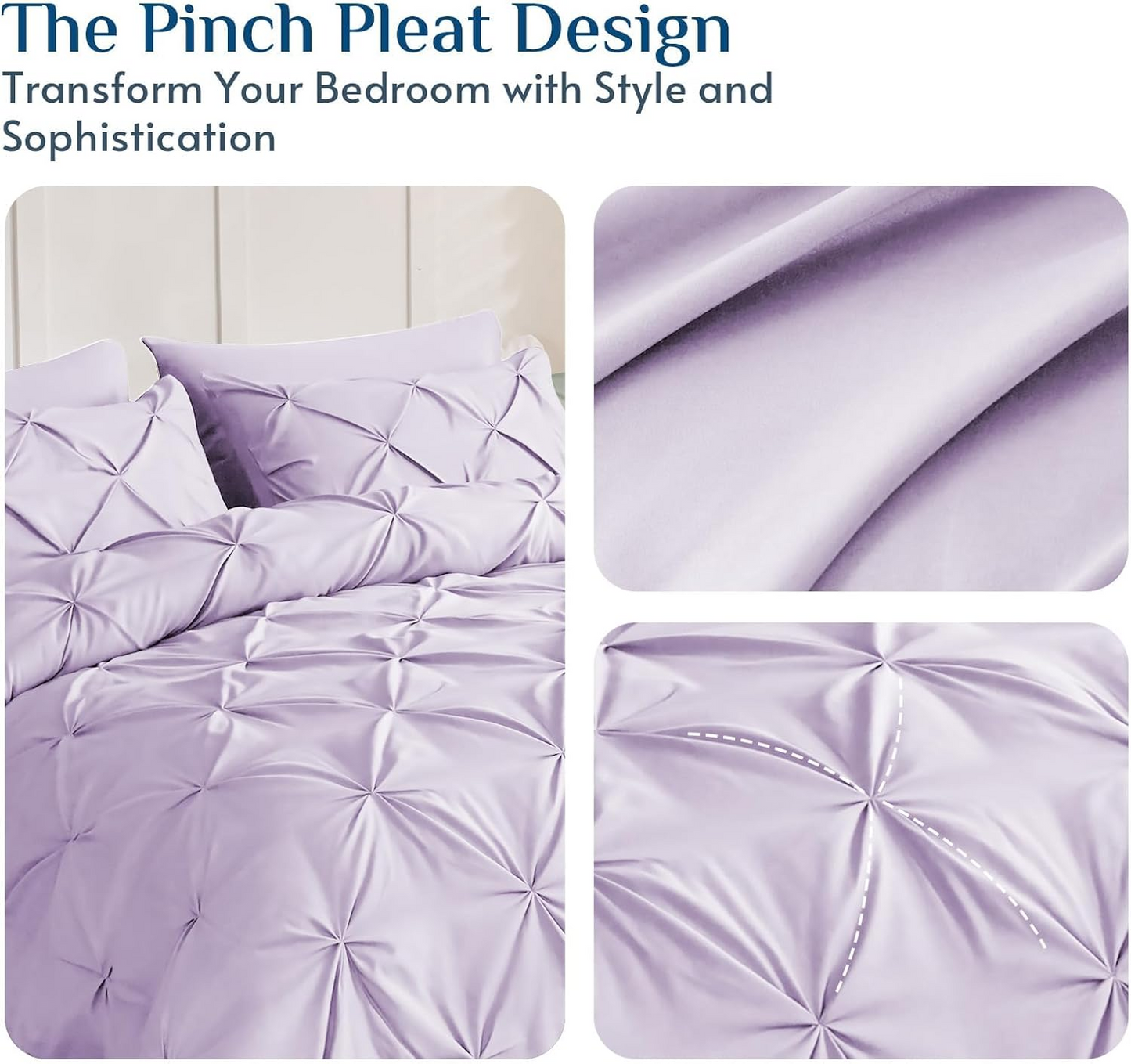 Queen Comforter Set Light Purple - Bed in a Bag Queen Size 4 Pieces, GentleSoft Pintuck Bed Set Gift for Family, Pinch Pleat Light Purple Comforter with Sheets, Pillowcases & Shams